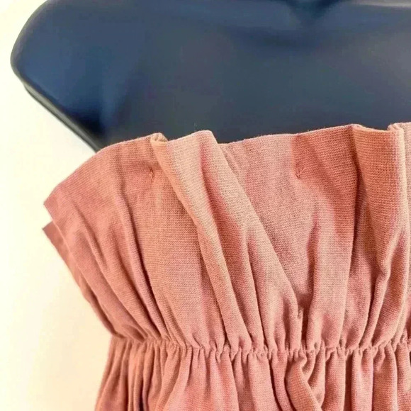 Vici Blush Pink Strapless Ruffled Pockets 70’s 100% Cotton Shorts Romper Size M - Picture 7 of 16